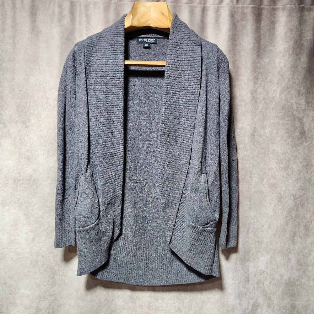 Barefoot Dreams CozyChic Lite Circle open cardigan sweater Blue Pockets XS/S